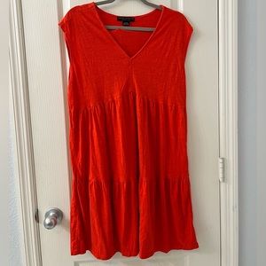 Red Casual Dress with V neck and short sleeves